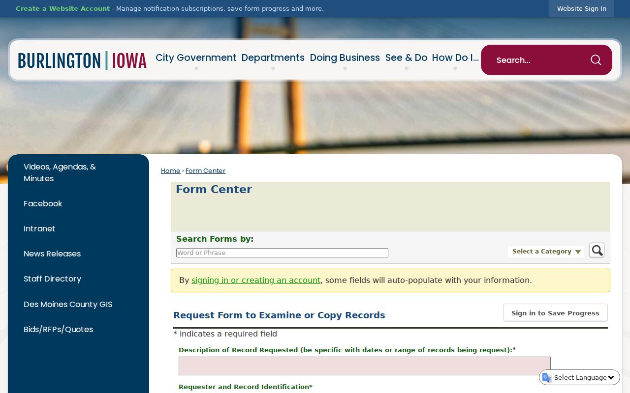 Burlington city directory municipal open records request form
