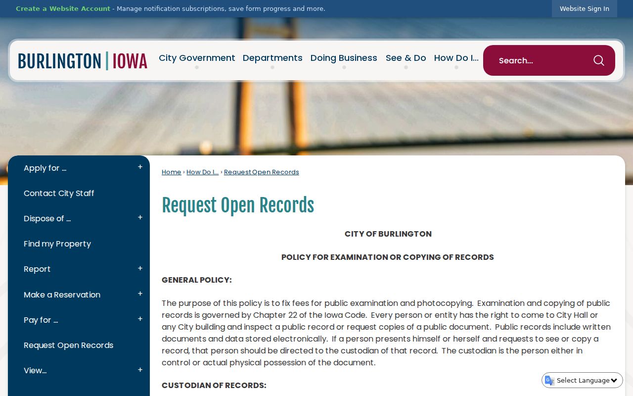 Burlington residents directory city open records request