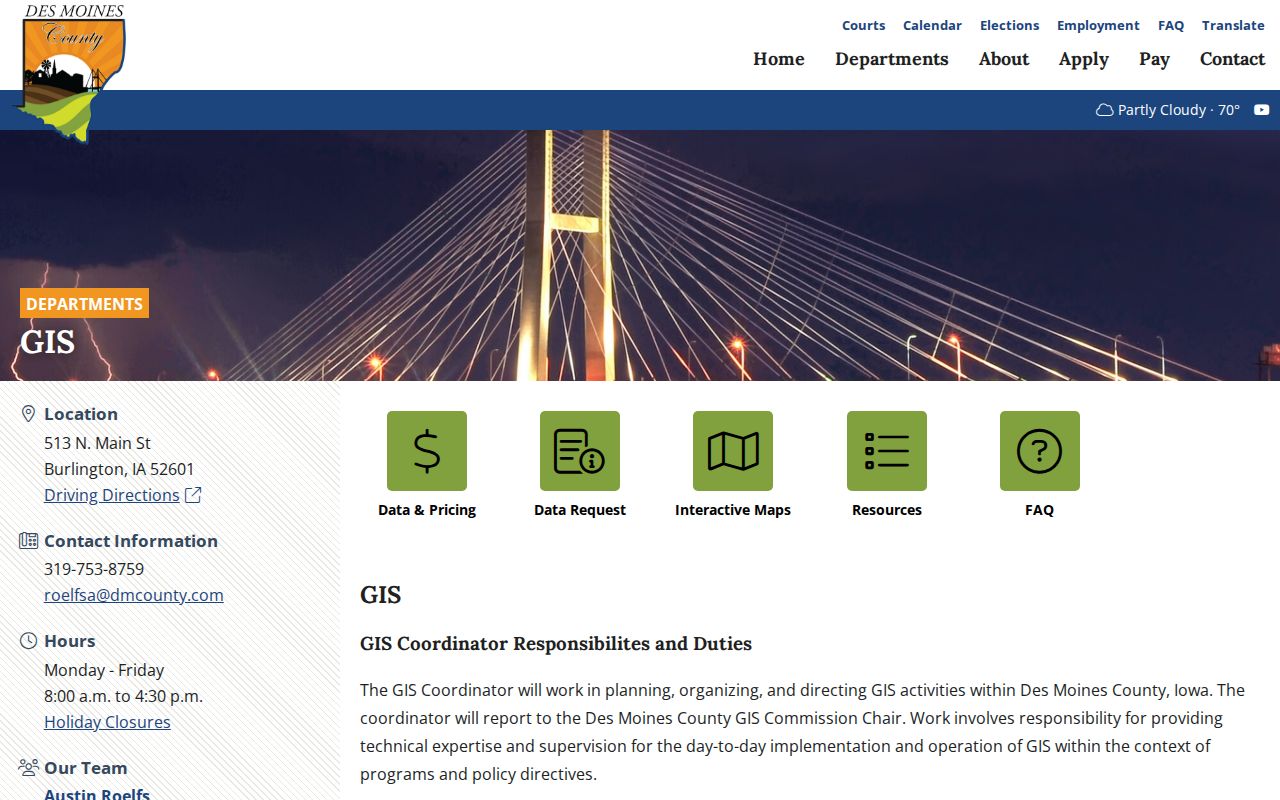 Des Moines County GIS department page for Burlington parcel mapping