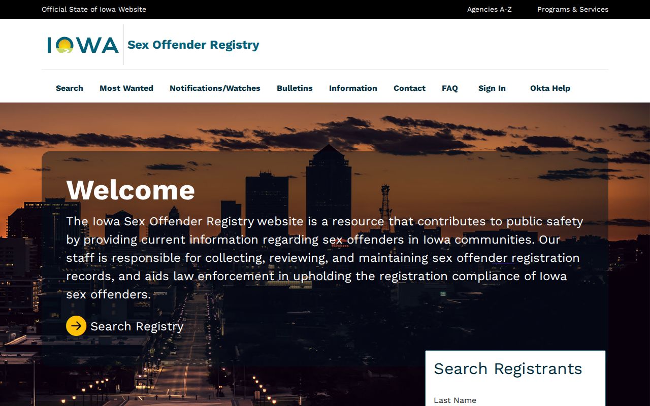 Iowa specialized registry page with ZIP and map search options